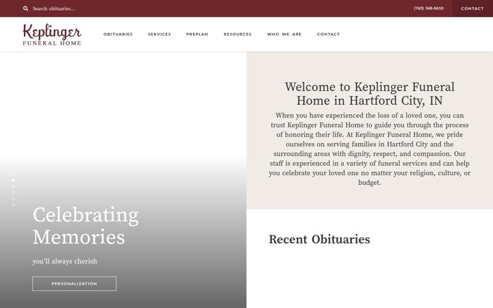 Screenshot of keplingerfuneralhome.com
