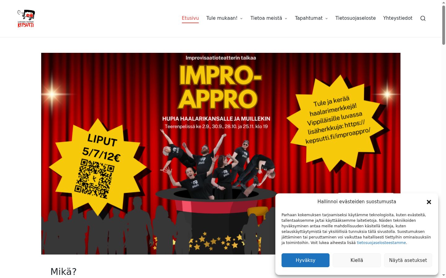 Screenshot del banner di consenso mostrato prima di qualsiasi interazione