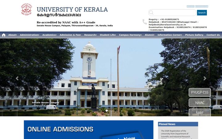 Screenshot of keralauniversity.ac.in