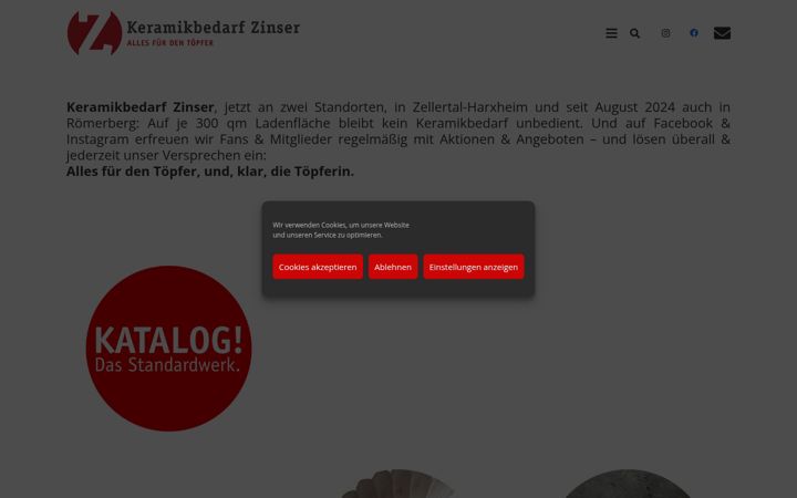Screenshot of keramikbedarf-zinser.de