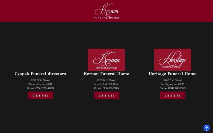 Screenshot of kernanfuneralhomes.com