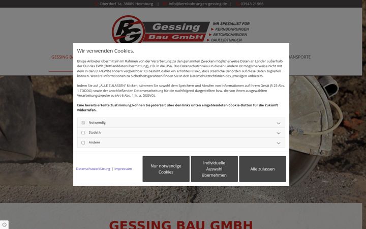 Screenshot of kernbohrungen-gessing.de