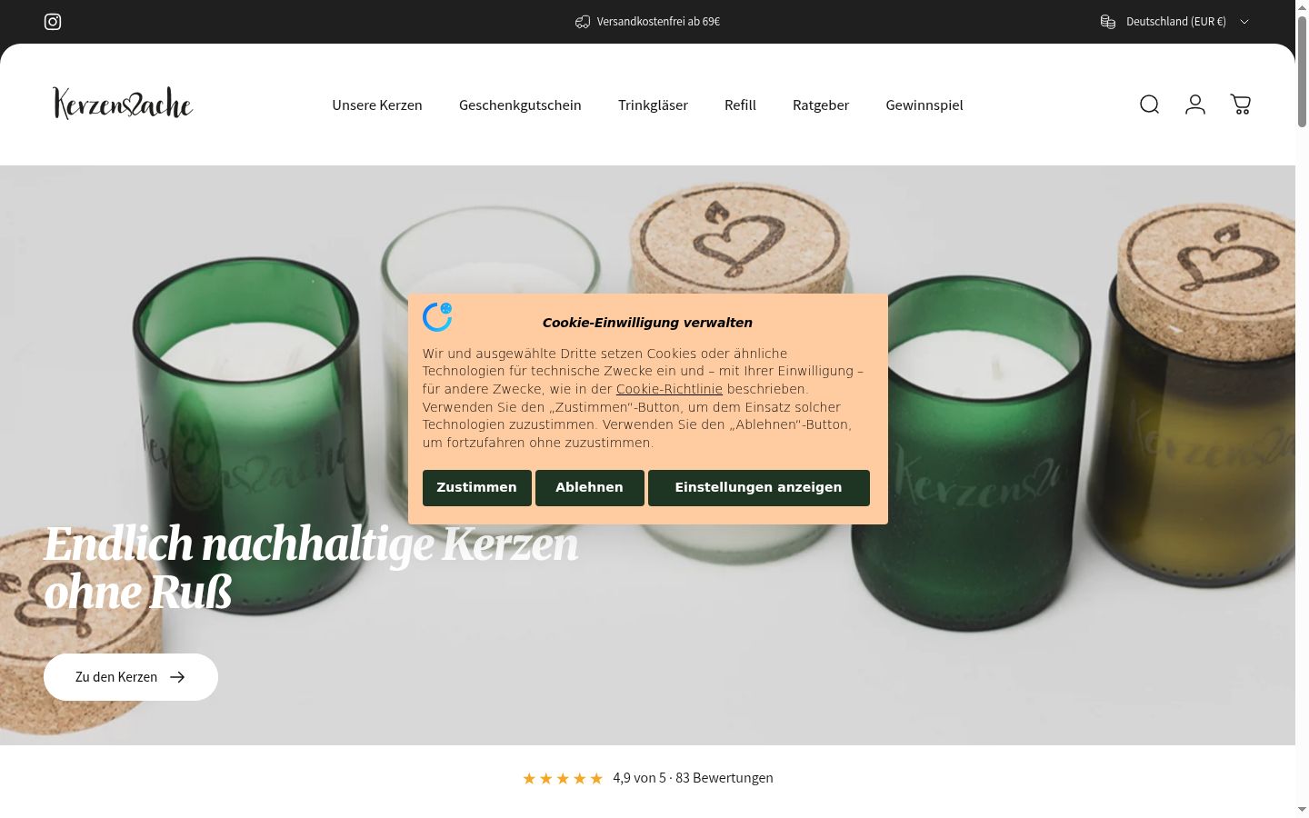 Screenshot del banner di consenso mostrato prima di qualsiasi interazione