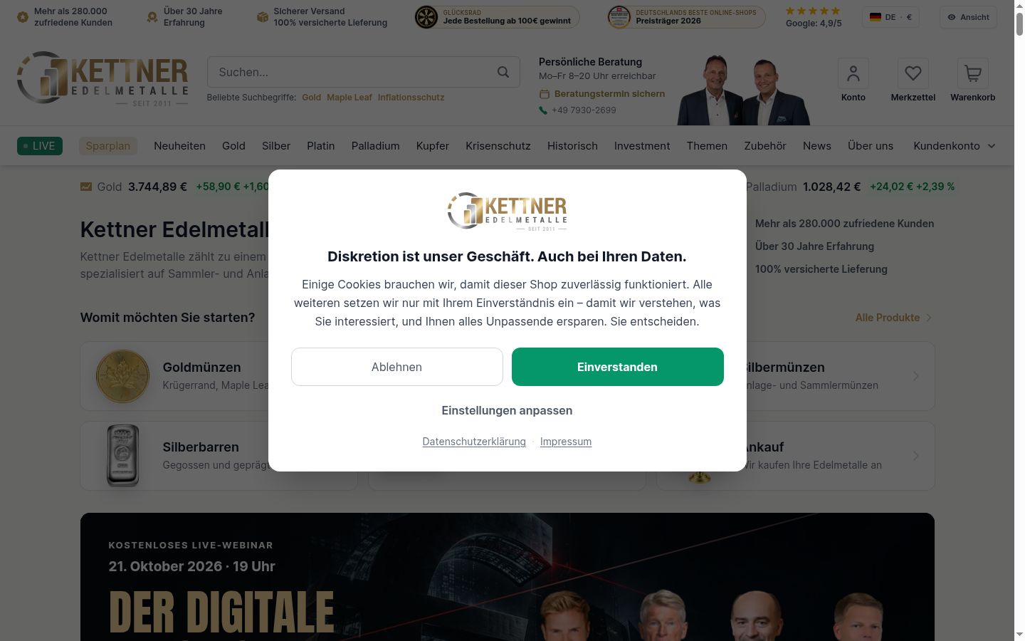 Screenshot of the consent banner shown before any interaction