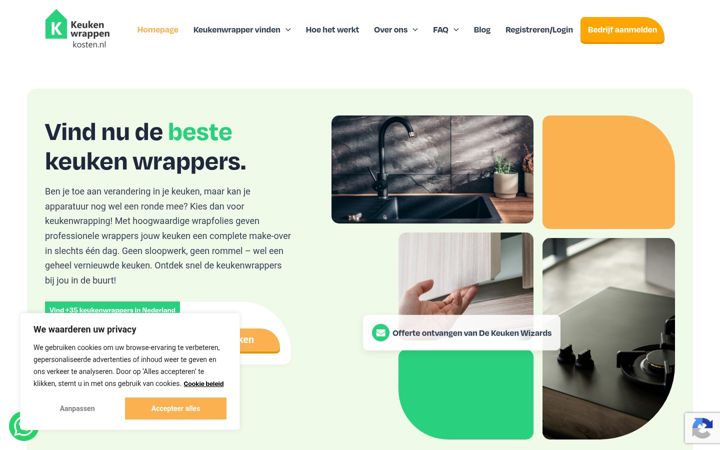 Screenshot of keukenwrappenkosten.nl