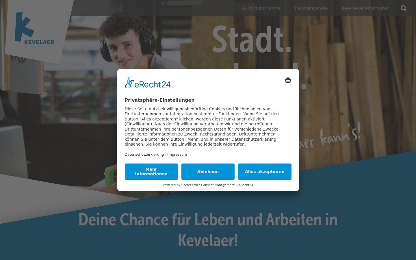 Screenshot des Einwilligungsbanners vor jeglicher Interaktion