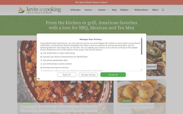 Screenshot of keviniscooking.com