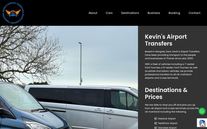 Screenshot of kevinsairporttransfers.com
