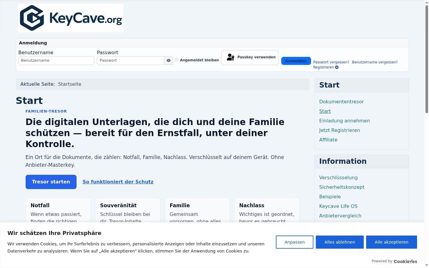 Screenshot des Einwilligungsbanners vor jeglicher Interaktion