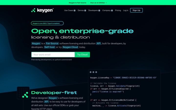Screenshot of keygen.sh