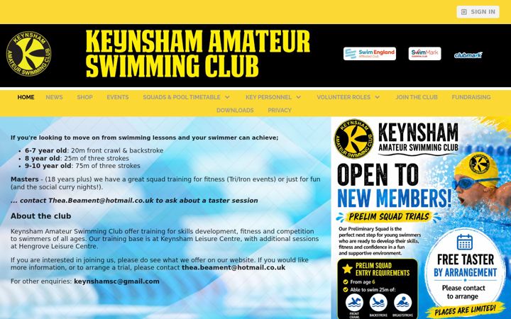 Screenshot of keynshamswimmingclub.co.uk