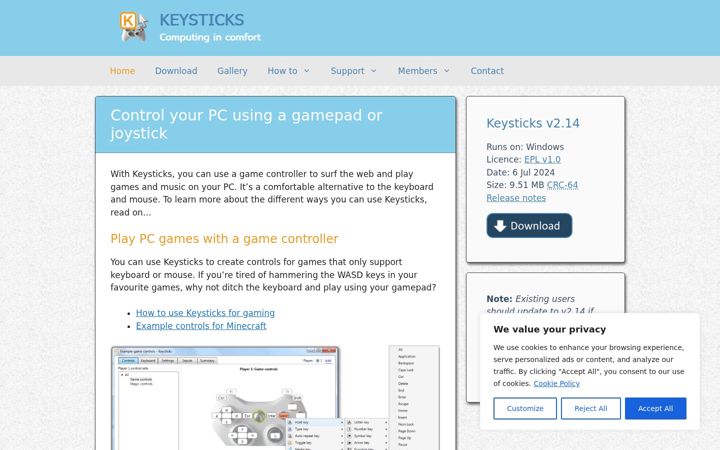 Screenshot of keysticks.net