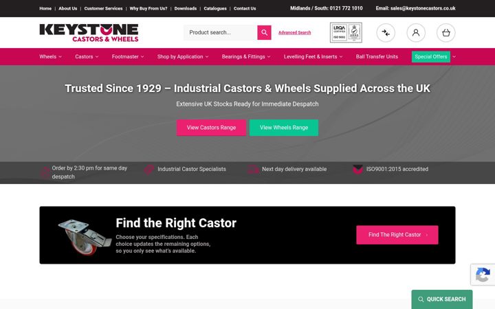Screenshot of keystonecastors.co.uk