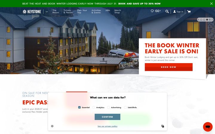 Екранна снимка на keystoneresort.com