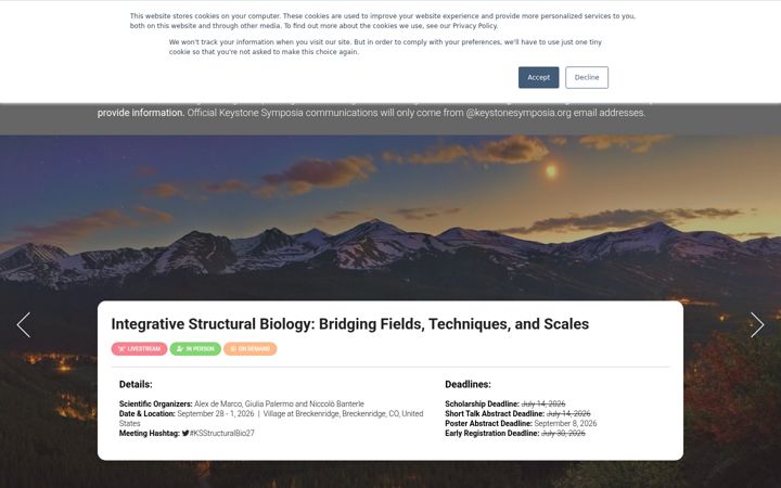 Screenshot of keystonesymposia.org