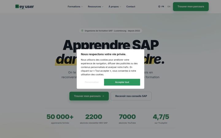 Screenshot of keyusertraining.com
