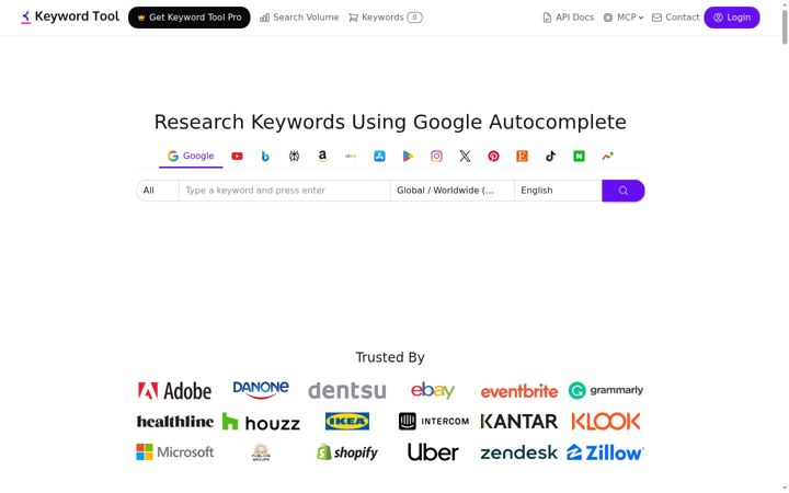 Screenshot di keywordtool.io