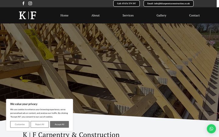 Screenshot of kfcarpentryconstruction.co.uk