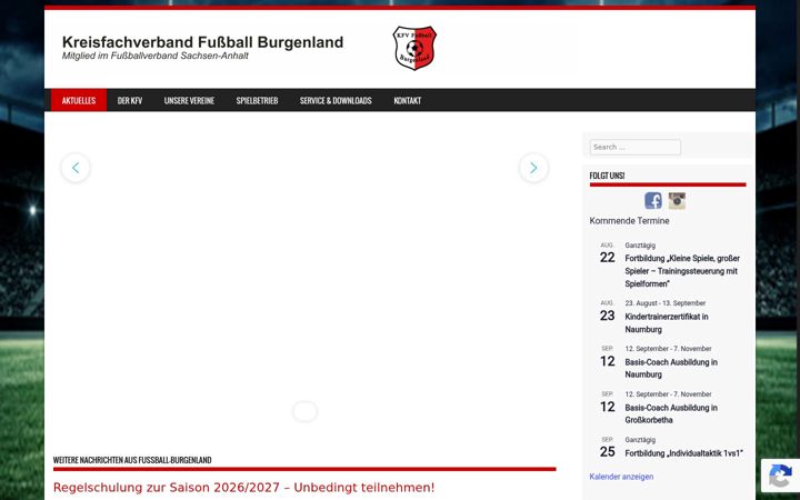 Screenshot of kfv-fussball-burgenland.de