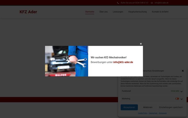 Screenshot of kfz-ader.de