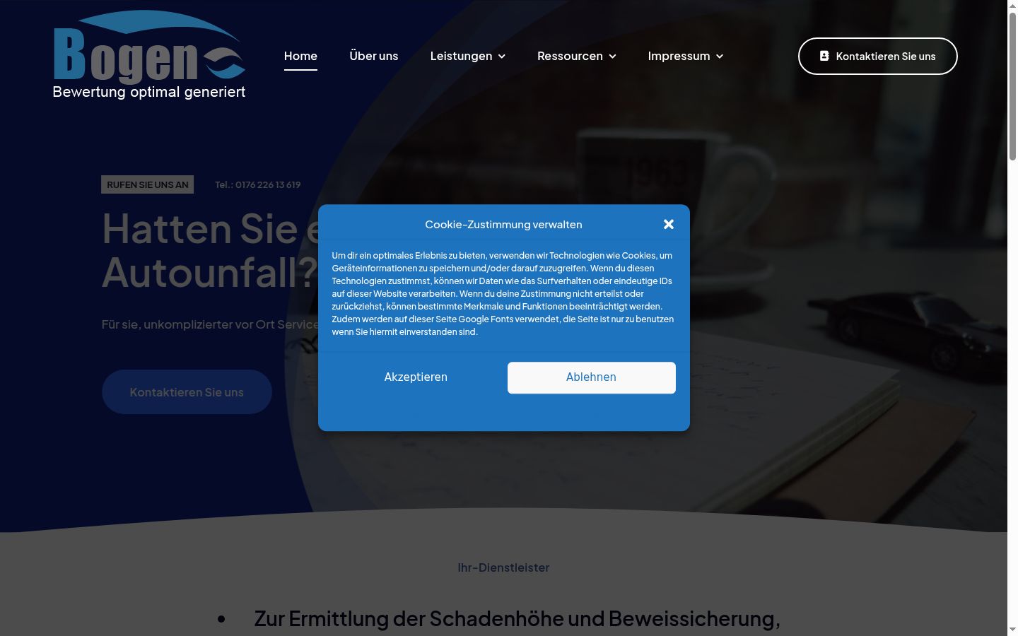 Screenshot van de toestemmingsbanner zoals getoond vóór enige interactie