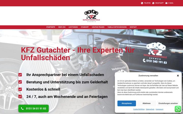 Screenshot of kfz-gutachterzentrale-bremen.de
