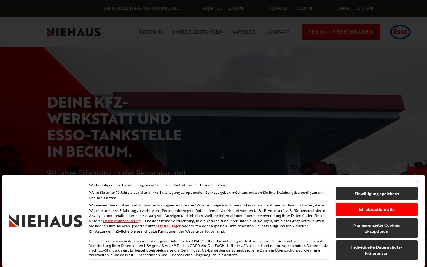 Screenshot del banner di consenso mostrato prima di qualsiasi interazione
