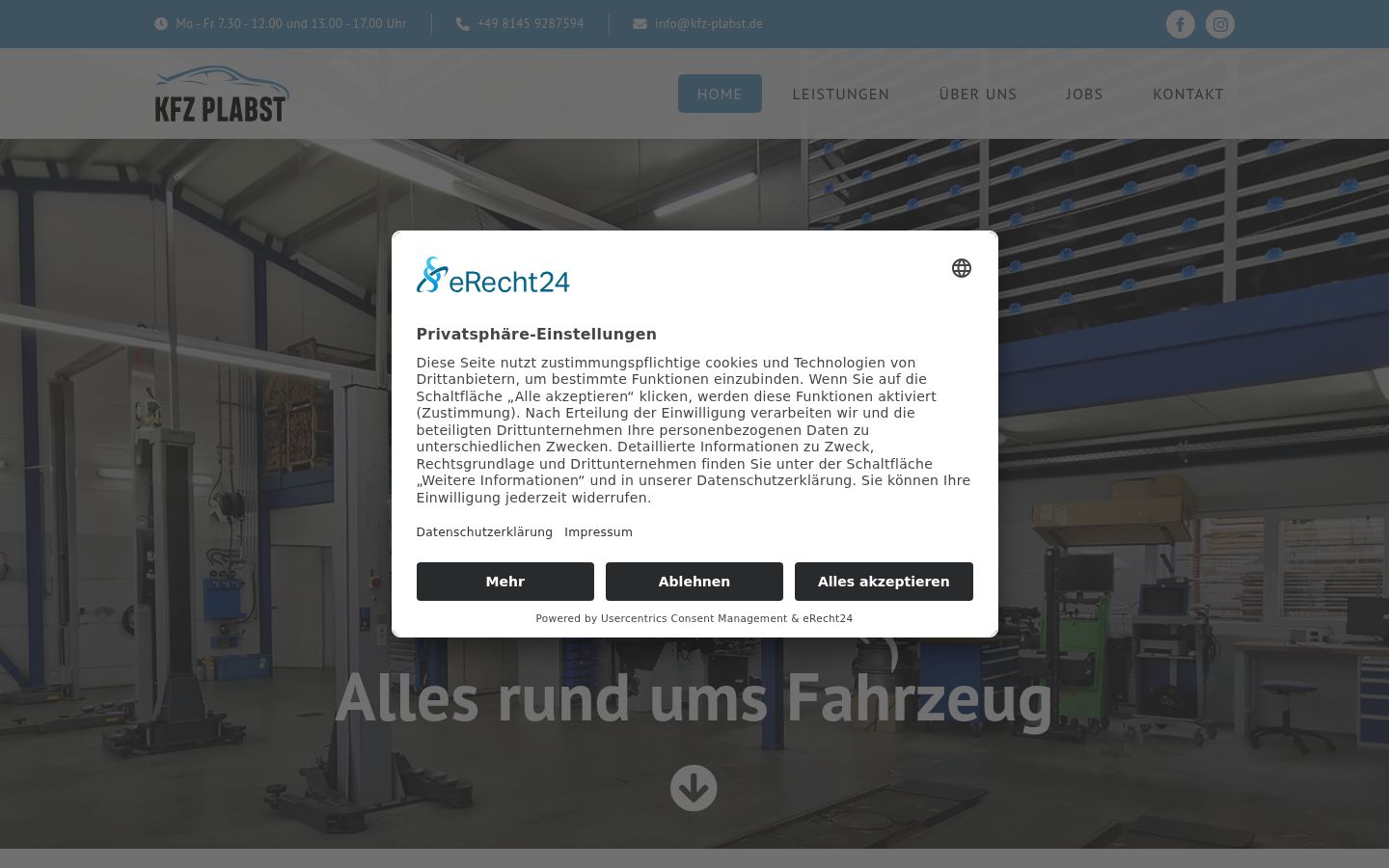 Screenshot des Einwilligungsbanners vor jeglicher Interaktion