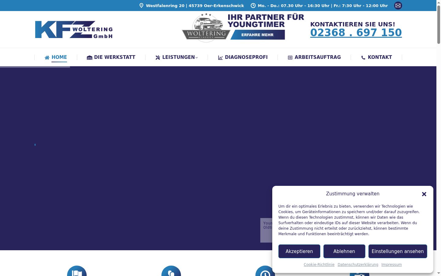 Screenshot des Einwilligungsbanners vor jeglicher Interaktion