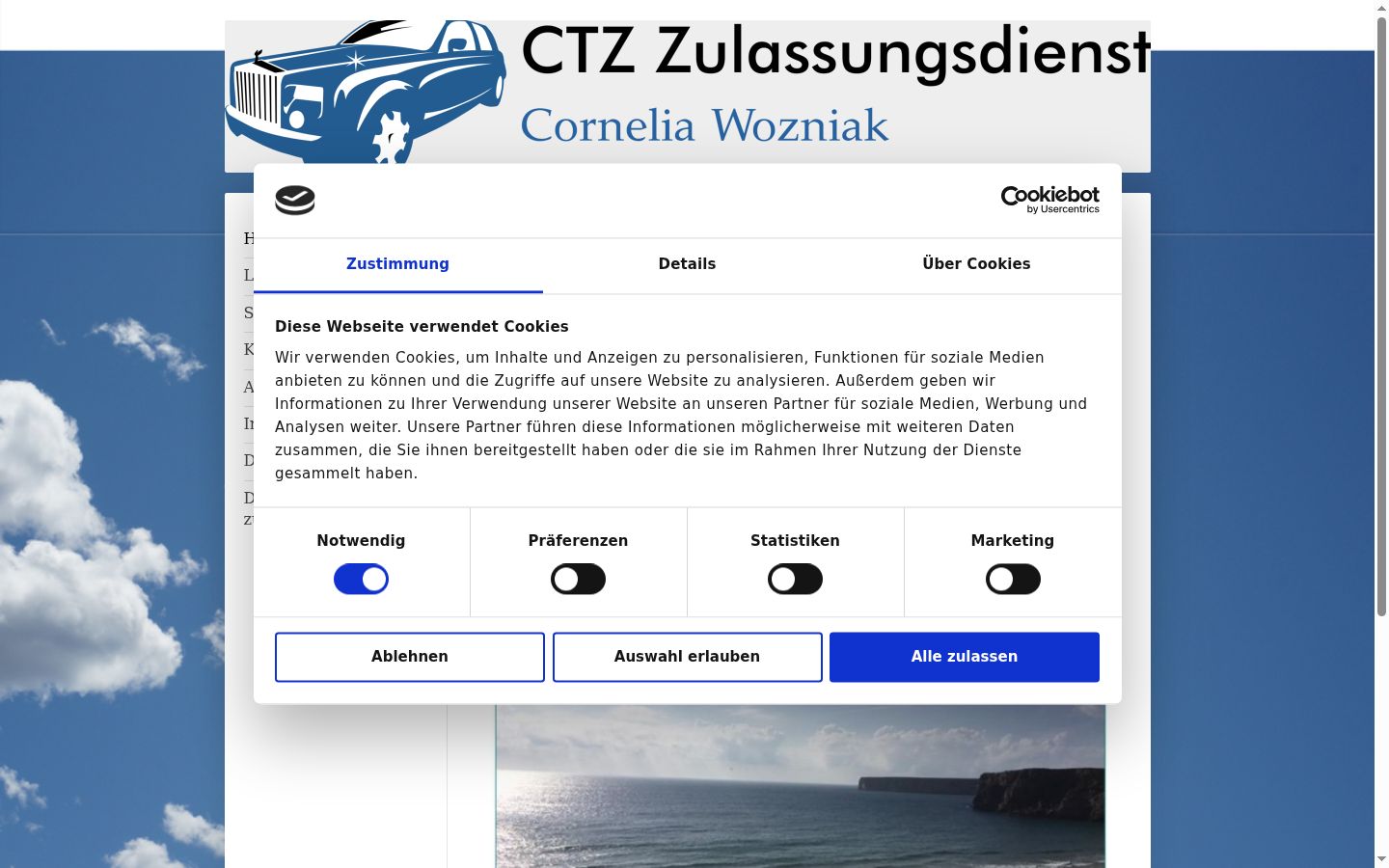 Screenshot des Einwilligungsbanners vor jeglicher Interaktion