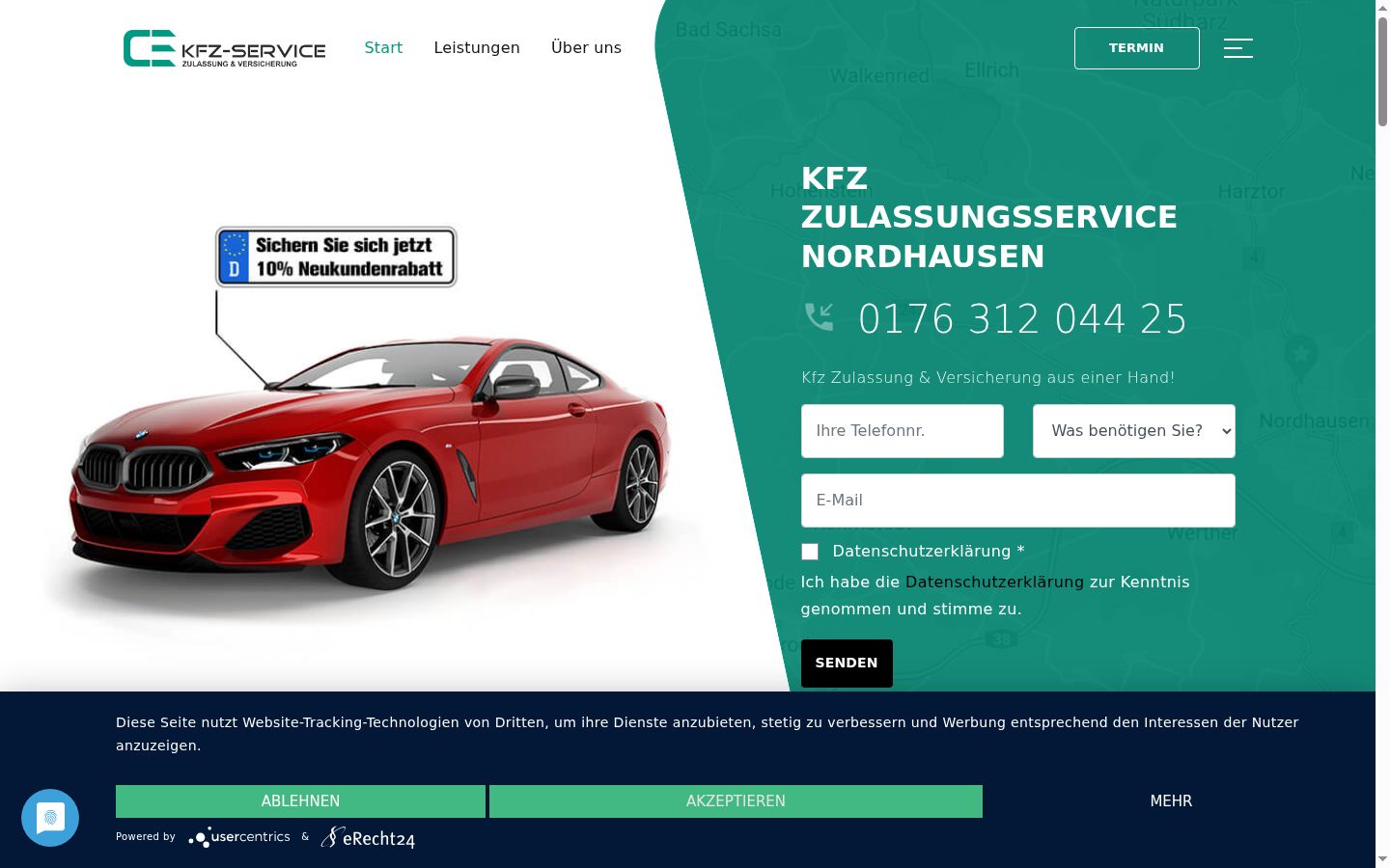 Screenshot des Einwilligungsbanners vor jeglicher Interaktion