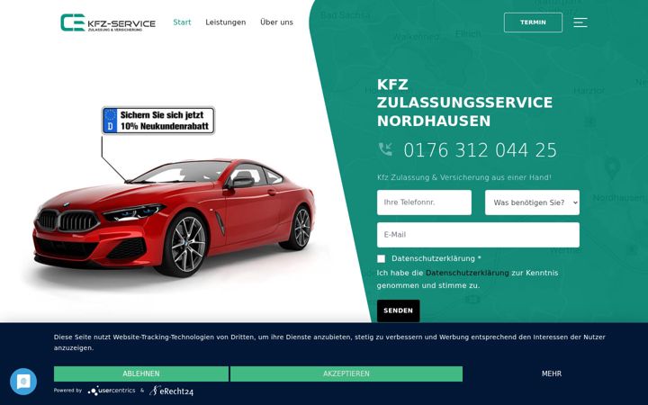 Screenshot of kfz-zulassungsservice-nordhausen.de