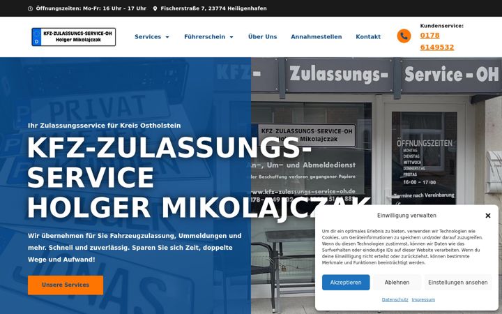 Screenshot of kfz-zulassungsservice-oh.de