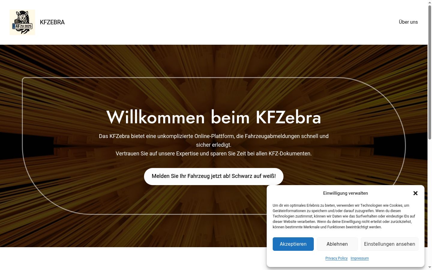 Screenshot des Einwilligungsbanners vor jeglicher Interaktion