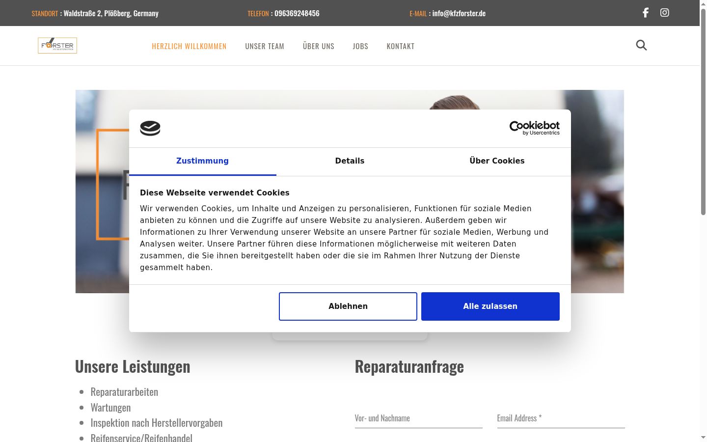 Captura de ecrã do banner de consentimento apresentado antes de qualquer interação