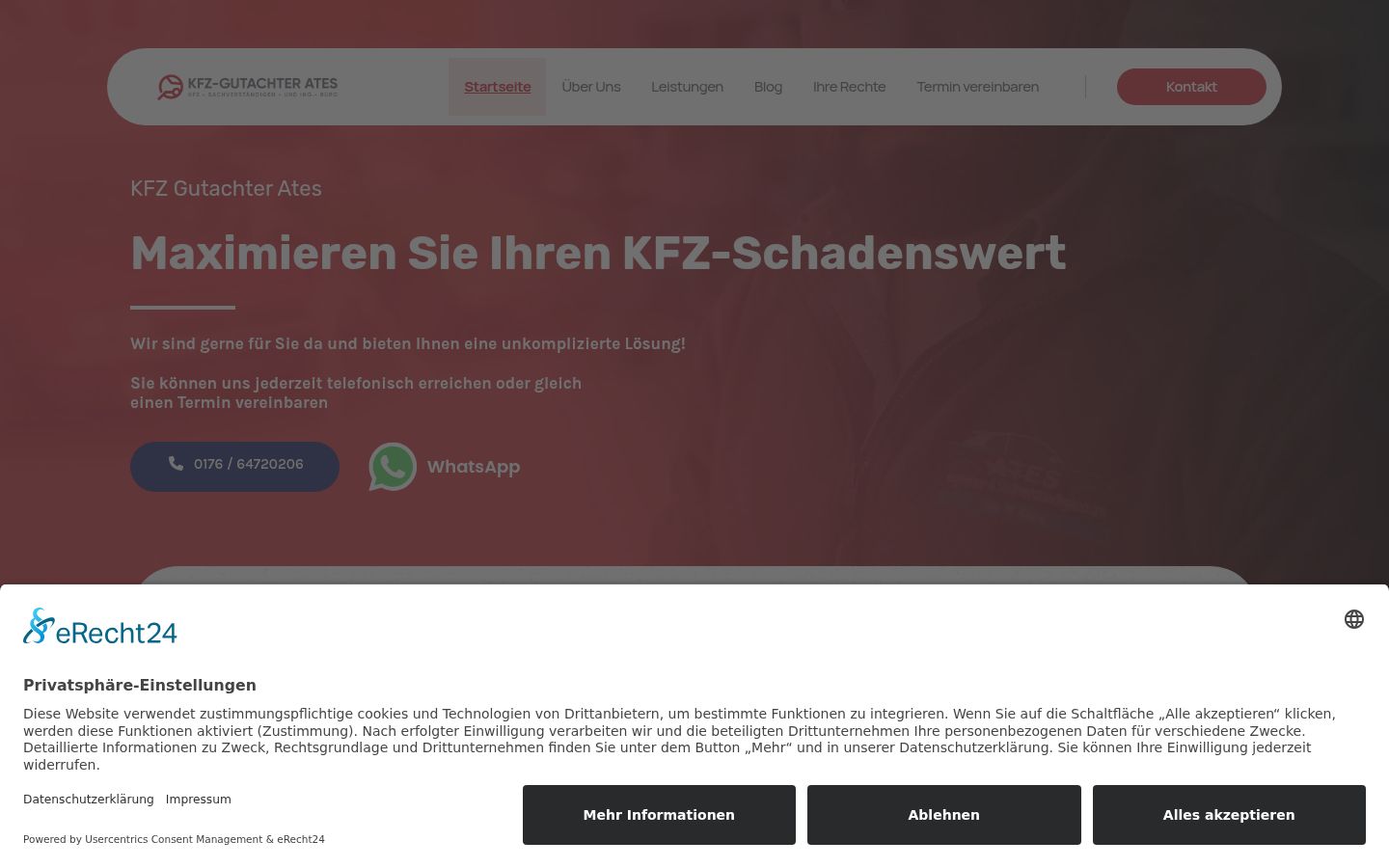 Screenshot des Einwilligungsbanners vor jeglicher Interaktion