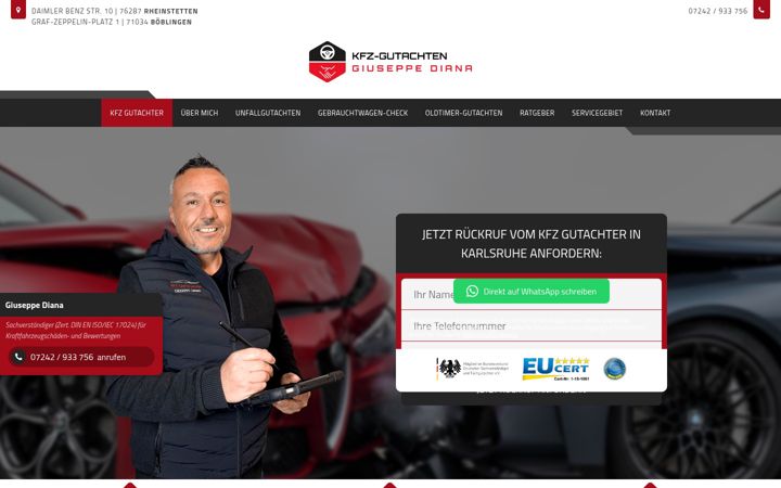 Screenshot of kfzgutachten-diana.de