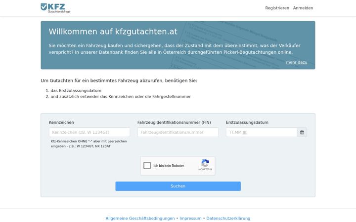 Screenshot of kfzgutachten.at