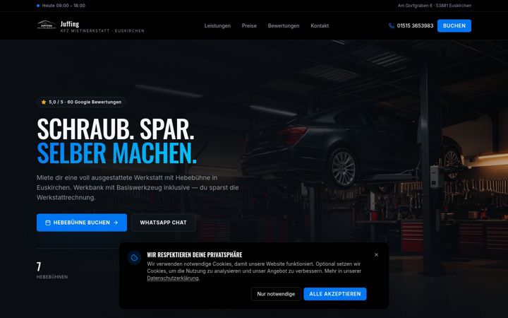 Screenshot of kfzmietwerkstatt.com