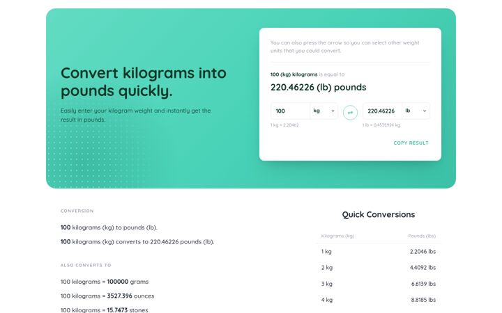 Screenshot of kgtolbs.com