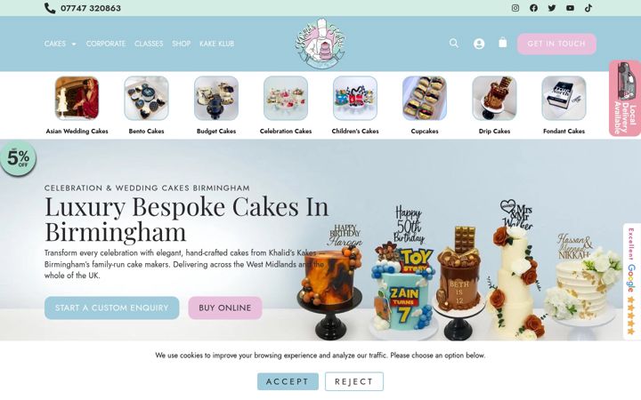 Screenshot of khalidskakes.co.uk