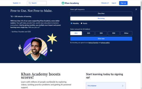 Screenshot of khanacademy.org