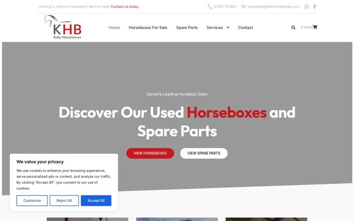 Screenshot of khbhorseboxes.com