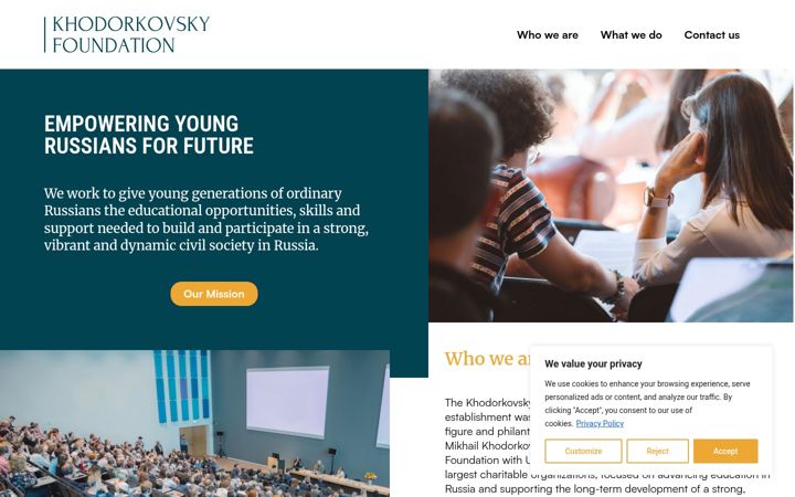 Screenshot of khodorkovskyfoundation.org