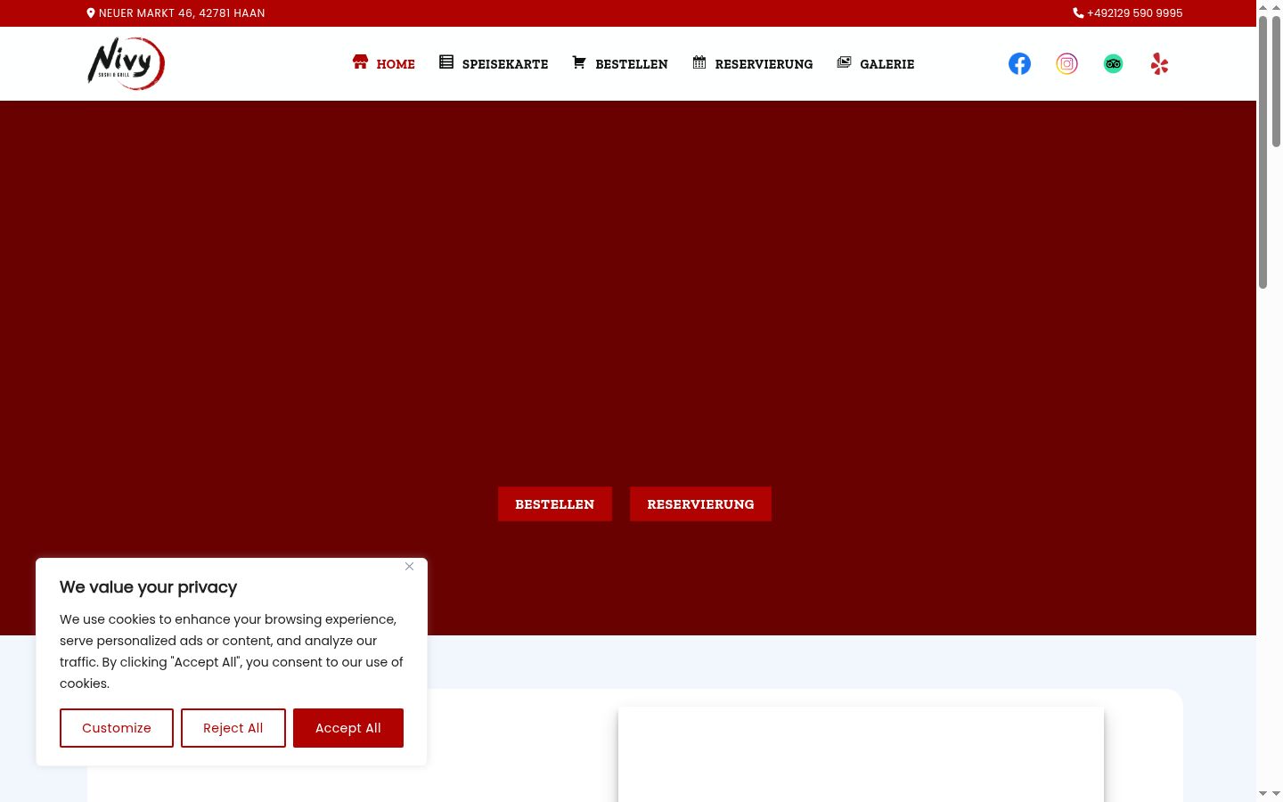 Captura de pantalla del banner de consentimiento mostrado antes de cualquier interacción