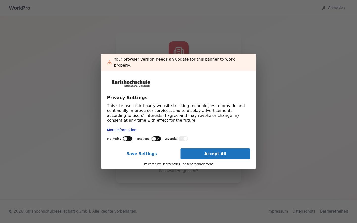Sutikimo reklamjuostės, rodytos prieš bet kokią sąveiką, ekrano kopija