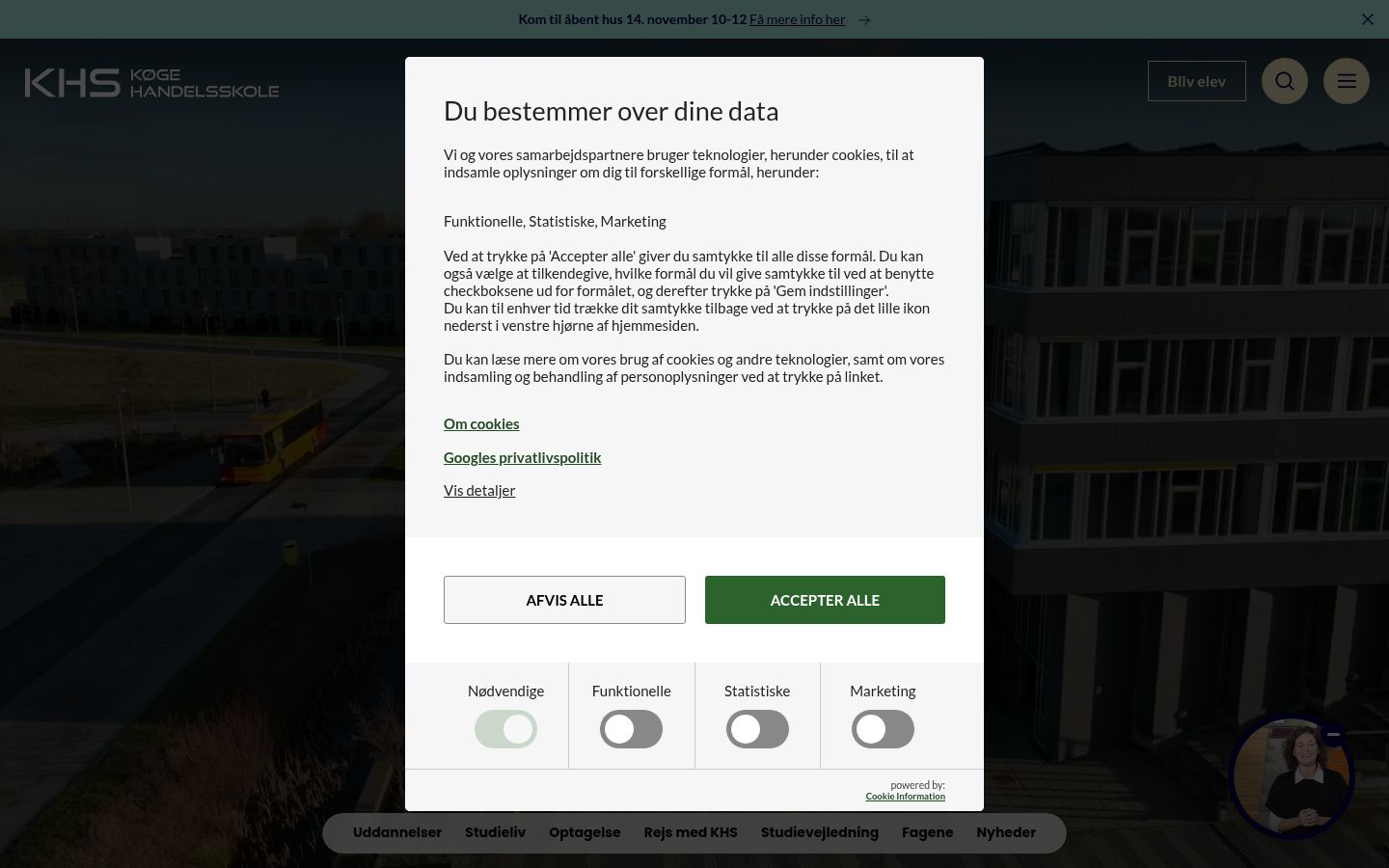 Skärmbild av samtyckesbannern som visades före någon interaktion