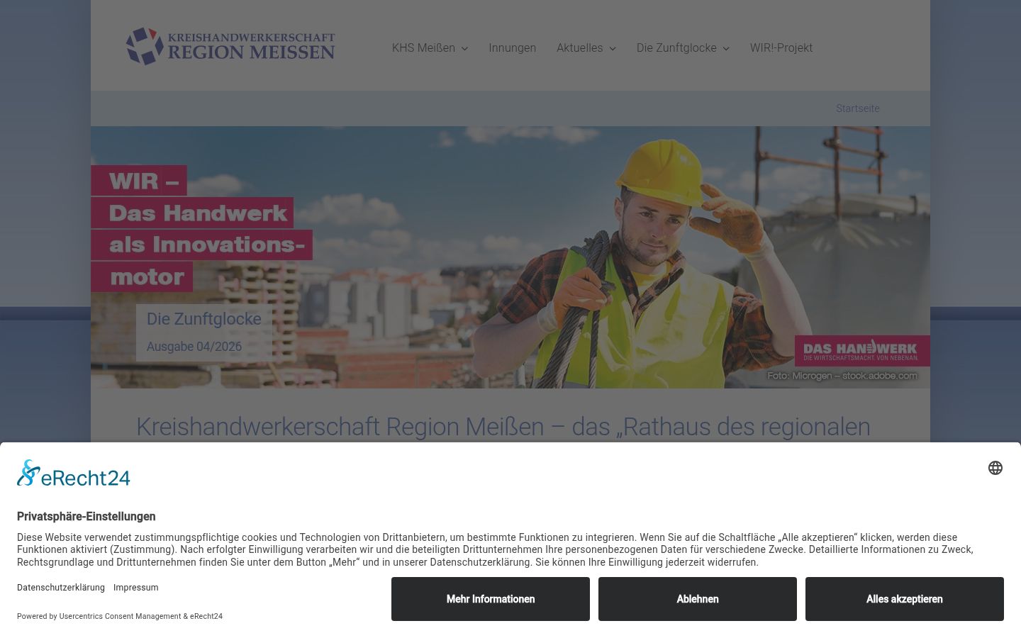 Screenshot des Einwilligungsbanners vor jeglicher Interaktion