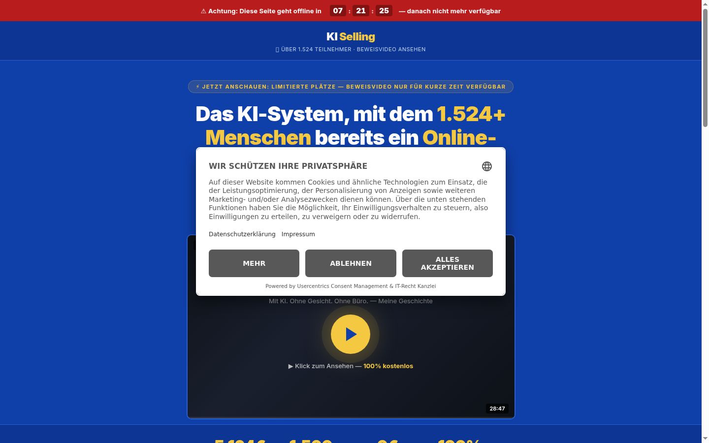 Screenshot del banner di consenso mostrato prima di qualsiasi interazione