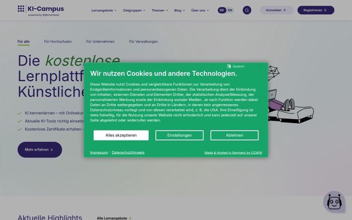 Screenshot of ki-campus.org